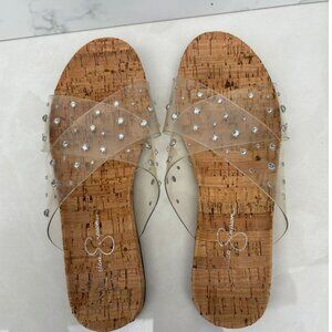 Jessica Simpson Womens Teslie Rhinestones Slip On Sandals Clear Size 8 to 8.5
